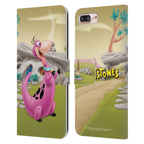 The Flintstones Characters Dino Leather Book Wallet Case Cover For Apple iPhone 7 Plus / iPhone 8 Plus