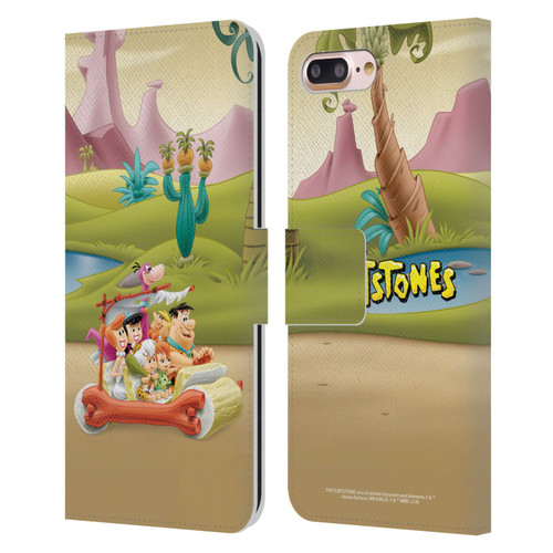 The Flintstones Characters Stone Car Leather Book Wallet Case Cover For Apple iPhone 7 Plus / iPhone 8 Plus