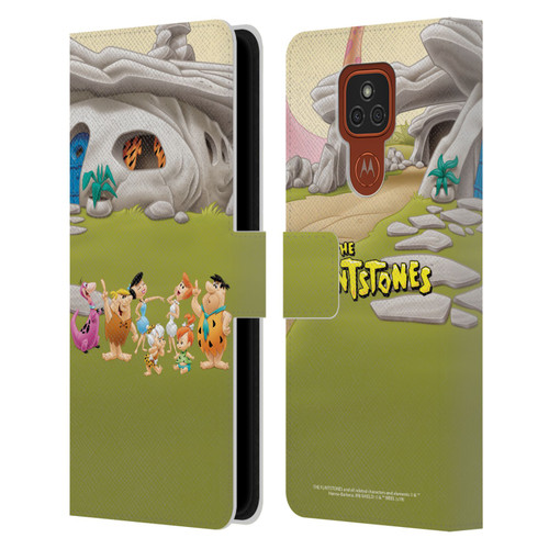 The Flintstones Characters Stone House Leather Book Wallet Case Cover For Motorola Moto E7 Plus