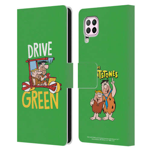 The Flintstones Graphics Drive Green Leather Book Wallet Case Cover For Huawei Nova 6 SE / P40 Lite