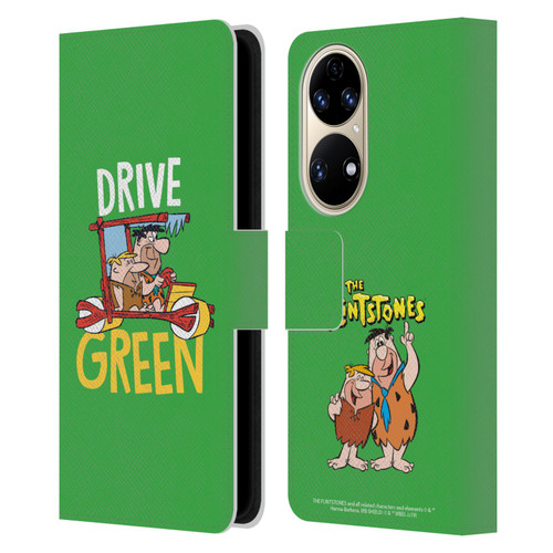 The Flintstones Graphics Drive Green Leather Book Wallet Case Cover For Huawei P50