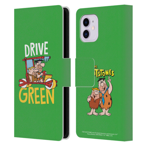 The Flintstones Graphics Drive Green Leather Book Wallet Case Cover For Apple iPhone 11