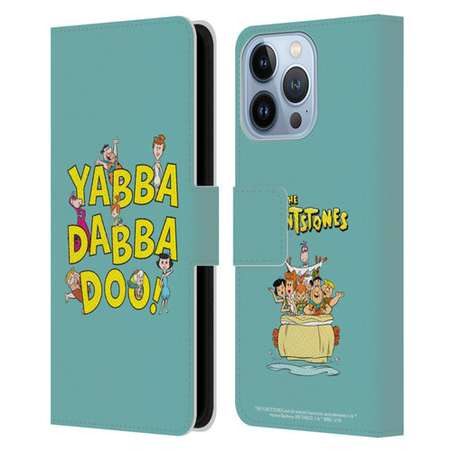 The Flintstones Graphics Yabba-Dabba-Doo Leather Book Wallet Case Cover For Apple iPhone 13 Pro