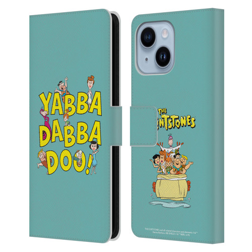 The Flintstones Graphics Yabba-Dabba-Doo Leather Book Wallet Case Cover For Apple iPhone 14 Plus