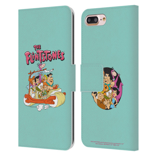 The Flintstones Graphics Family Leather Book Wallet Case Cover For Apple iPhone 7 Plus / iPhone 8 Plus