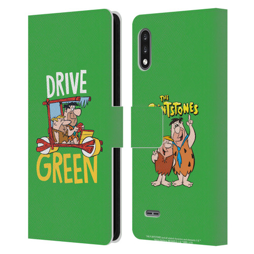 The Flintstones Graphics Drive Green Leather Book Wallet Case Cover For LG K22