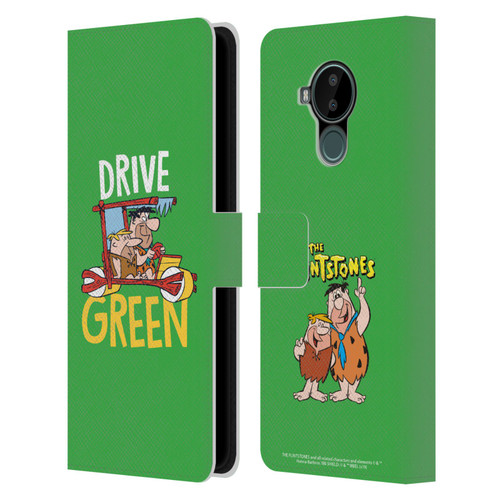 The Flintstones Graphics Drive Green Leather Book Wallet Case Cover For Nokia C30