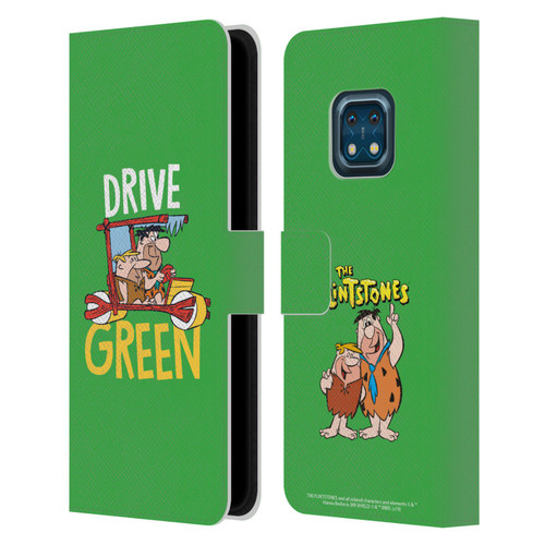 The Flintstones Graphics Drive Green Leather Book Wallet Case Cover For Nokia XR20