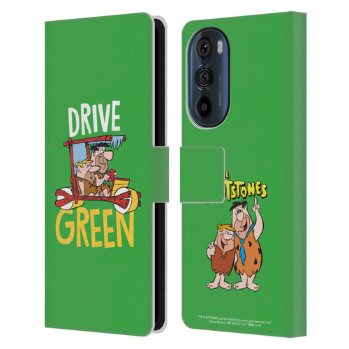 The Flintstones Graphics Drive Green Leather Book Wallet Case Cover For Motorola Edge 30