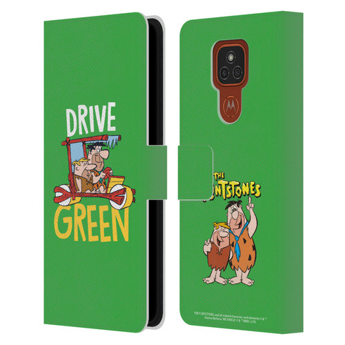 The Flintstones Graphics Drive Green Leather Book Wallet Case Cover For Motorola Moto E7 Plus