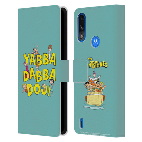 The Flintstones Graphics Yabba-Dabba-Doo Leather Book Wallet Case Cover For Motorola Moto E7 Power / Moto E7i Power