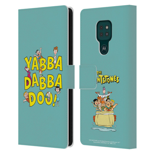 The Flintstones Graphics Yabba-Dabba-Doo Leather Book Wallet Case Cover For Motorola Moto G9 Play