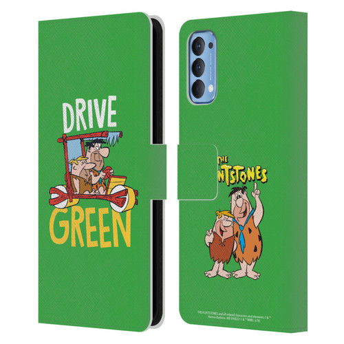The Flintstones Graphics Drive Green Leather Book Wallet Case Cover For OPPO Reno 4 5G