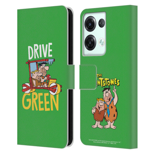 The Flintstones Graphics Drive Green Leather Book Wallet Case Cover For OPPO Reno8 Pro