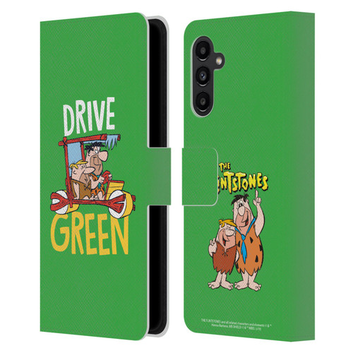 The Flintstones Graphics Drive Green Leather Book Wallet Case Cover For Samsung Galaxy A13 5G (2021)