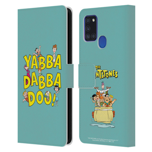 The Flintstones Graphics Yabba-Dabba-Doo Leather Book Wallet Case Cover For Samsung Galaxy A21s (2020)