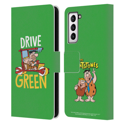 The Flintstones Graphics Drive Green Leather Book Wallet Case Cover For Samsung Galaxy S21 5G