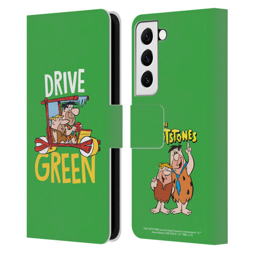 The Flintstones Graphics Drive Green Leather Book Wallet Case Cover For Samsung Galaxy S22 5G