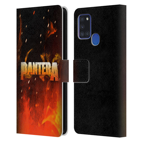 Pantera Art Fire Leather Book Wallet Case Cover For Samsung Galaxy A21s (2020)