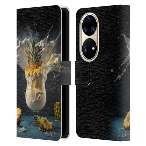 Spacescapes Cocktails Piña Colada Pop Leather Book Wallet Case Cover For Huawei P50 Pro