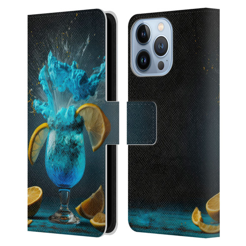 Spacescapes Cocktails Blue Lagoon Explosion Leather Book Wallet Case Cover For Apple iPhone 13 Pro