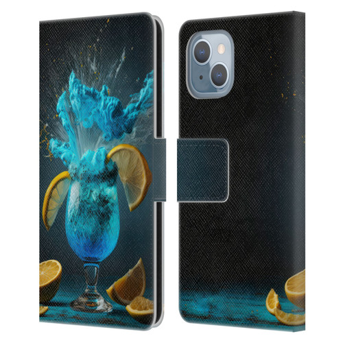 Spacescapes Cocktails Blue Lagoon Explosion Leather Book Wallet Case Cover For Apple iPhone 14