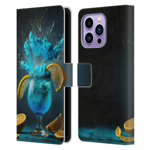 Spacescapes Cocktails Blue Lagoon Explosion Leather Book Wallet Case Cover For Apple iPhone 14 Pro Max