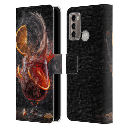 Spacescapes Cocktails Gin Explosion, Negroni Leather Book Wallet Case Cover For Motorola Moto G60 / Moto G40 Fusion