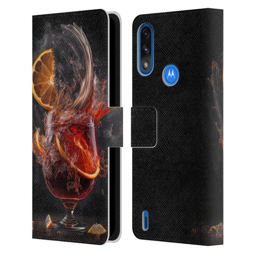 Spacescapes Cocktails Gin Explosion, Negroni Leather Book Wallet Case Cover For Motorola Moto E7 Power / Moto E7i Power