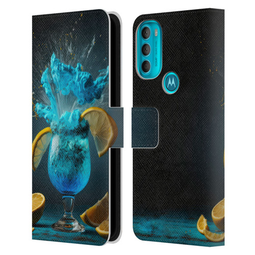 Spacescapes Cocktails Blue Lagoon Explosion Leather Book Wallet Case Cover For Motorola Moto G71 5G