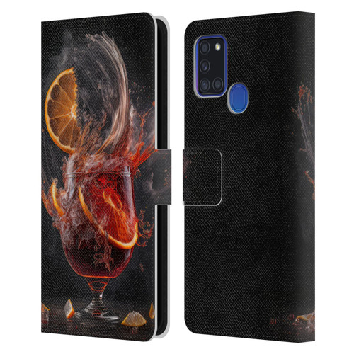 Spacescapes Cocktails Gin Explosion, Negroni Leather Book Wallet Case Cover For Samsung Galaxy A21s (2020)