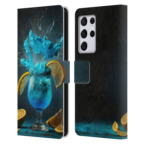 Spacescapes Cocktails Blue Lagoon Explosion Leather Book Wallet Case Cover For Samsung Galaxy S21 Ultra 5G