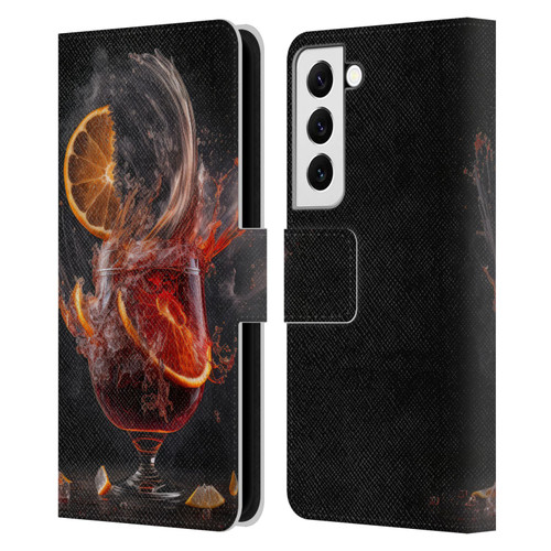 Spacescapes Cocktails Gin Explosion, Negroni Leather Book Wallet Case Cover For Samsung Galaxy S22 5G