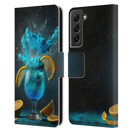 Spacescapes Cocktails Blue Lagoon Explosion Leather Book Wallet Case Cover For Samsung Galaxy S22+ 5G