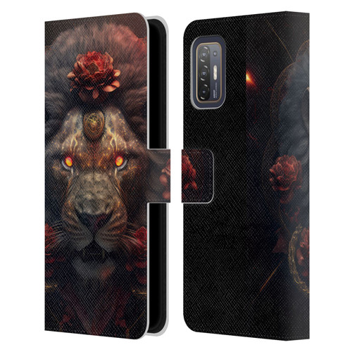 Spacescapes Floral Lions Crimson Pride Leather Book Wallet Case Cover For HTC Desire 21 Pro 5G