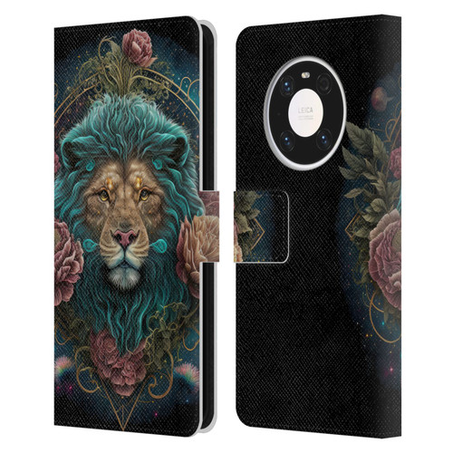 Spacescapes Floral Lions Aqua Mane Leather Book Wallet Case Cover For Huawei Mate 40 Pro 5G