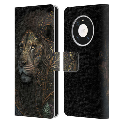 Spacescapes Floral Lions Golden Bloom Leather Book Wallet Case Cover For Huawei Mate 40 Pro 5G