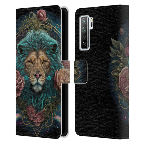 Spacescapes Floral Lions Aqua Mane Leather Book Wallet Case Cover For Huawei Nova 7 SE/P40 Lite 5G