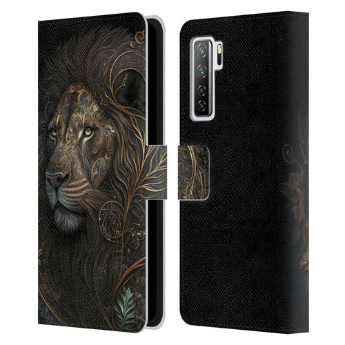 Spacescapes Floral Lions Golden Bloom Leather Book Wallet Case Cover For Huawei Nova 7 SE/P40 Lite 5G
