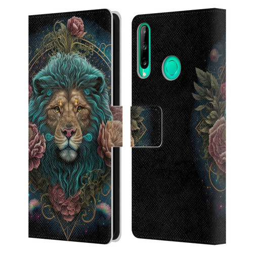 Spacescapes Floral Lions Aqua Mane Leather Book Wallet Case Cover For Huawei P40 lite E