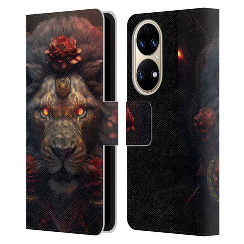 Spacescapes Floral Lions Crimson Pride Leather Book Wallet Case Cover For Huawei P50