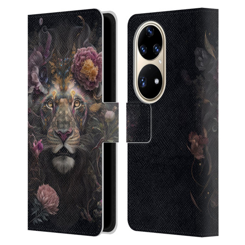 Spacescapes Floral Lions Pride Leather Book Wallet Case Cover For Huawei P50 Pro