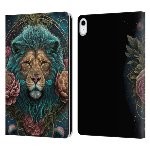 Spacescapes Floral Lions Aqua Mane Leather Book Wallet Case Cover For Apple iPad 10.9 2022/2025