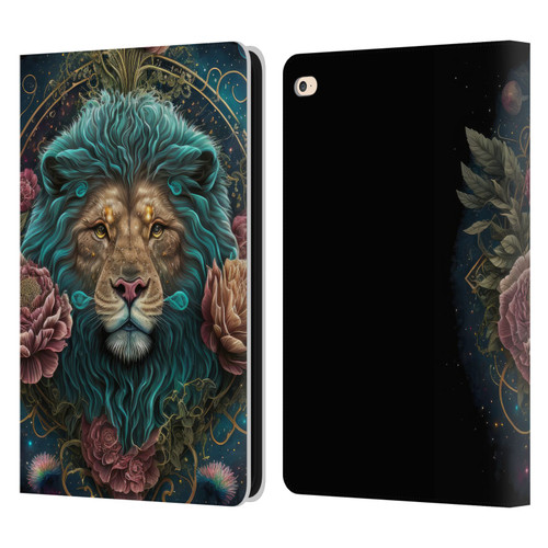 Spacescapes Floral Lions Aqua Mane Leather Book Wallet Case Cover For Apple iPad Air 2 (2014)