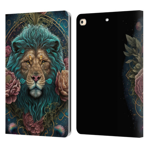 Spacescapes Floral Lions Aqua Mane Leather Book Wallet Case Cover For Apple iPad 9.7 2017 / iPad 9.7 2018