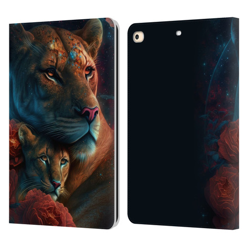 Spacescapes Floral Lions Star Watching Leather Book Wallet Case Cover For Apple iPad 9.7 2017 / iPad 9.7 2018