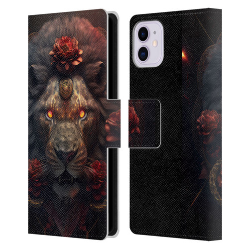 Spacescapes Floral Lions Crimson Pride Leather Book Wallet Case Cover For Apple iPhone 11