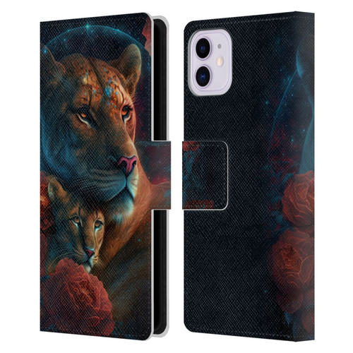Spacescapes Floral Lions Star Watching Leather Book Wallet Case Cover For Apple iPhone 11