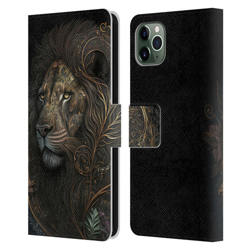 Spacescapes Floral Lions Golden Bloom Leather Book Wallet Case Cover For Apple iPhone 11 Pro Max