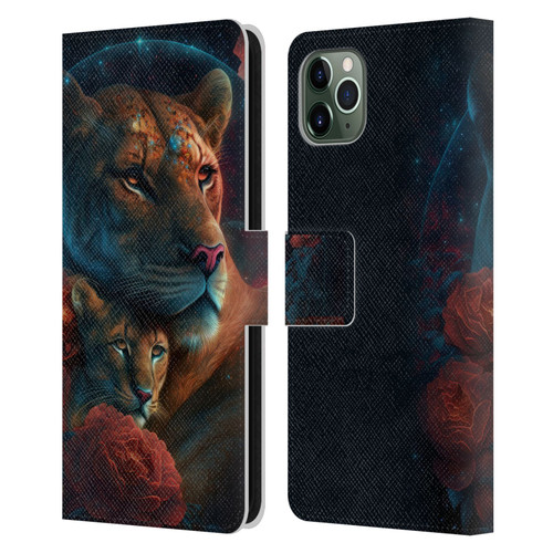 Spacescapes Floral Lions Star Watching Leather Book Wallet Case Cover For Apple iPhone 11 Pro Max